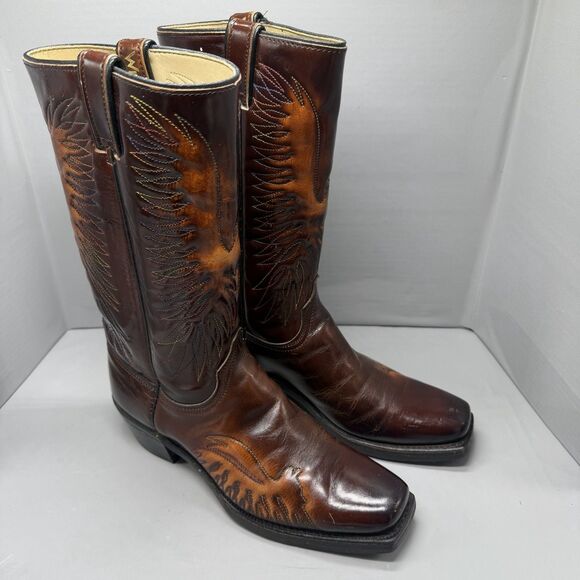 Vintage Wrangler Phoenix Cowboy Boots Mens 8.5D Brown Leather Western Made USA main image 4